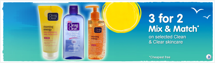 three for two mix and match on selected clean and clear skincare